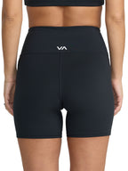 Black athletic biker shorts with a white 'RVCA' logo on the waistband. Back View