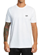 White short-sleeve t-shirt with a 'VA' logo printed on the chest. Front View.
