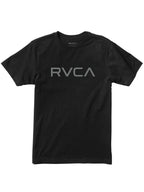 Black short-sleeve t-shirt with a 'BIG RVCA' logo printed across the chest. Front View.