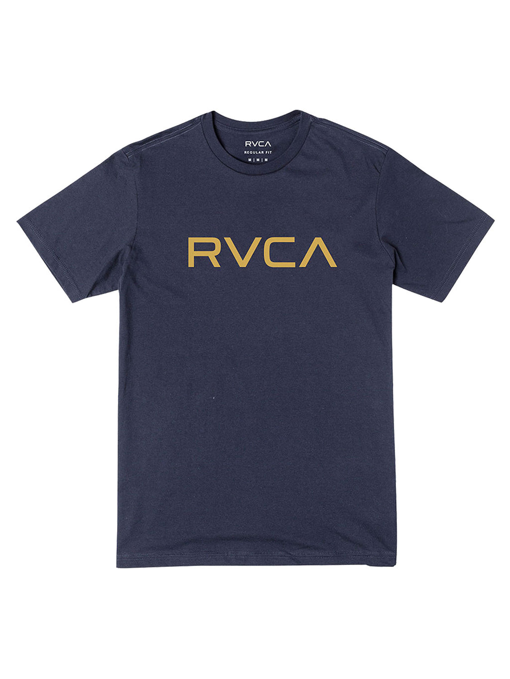 Navy short-sleeve t-shirt with a 'BIG RVCA' logo printed across the chest. Front View.