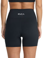 Black athletic biker shorts with a white 'RVCA' logo on the waistband. Back View