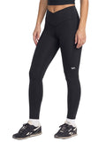 High-waisted athletic leggings with a VA logo. Front View