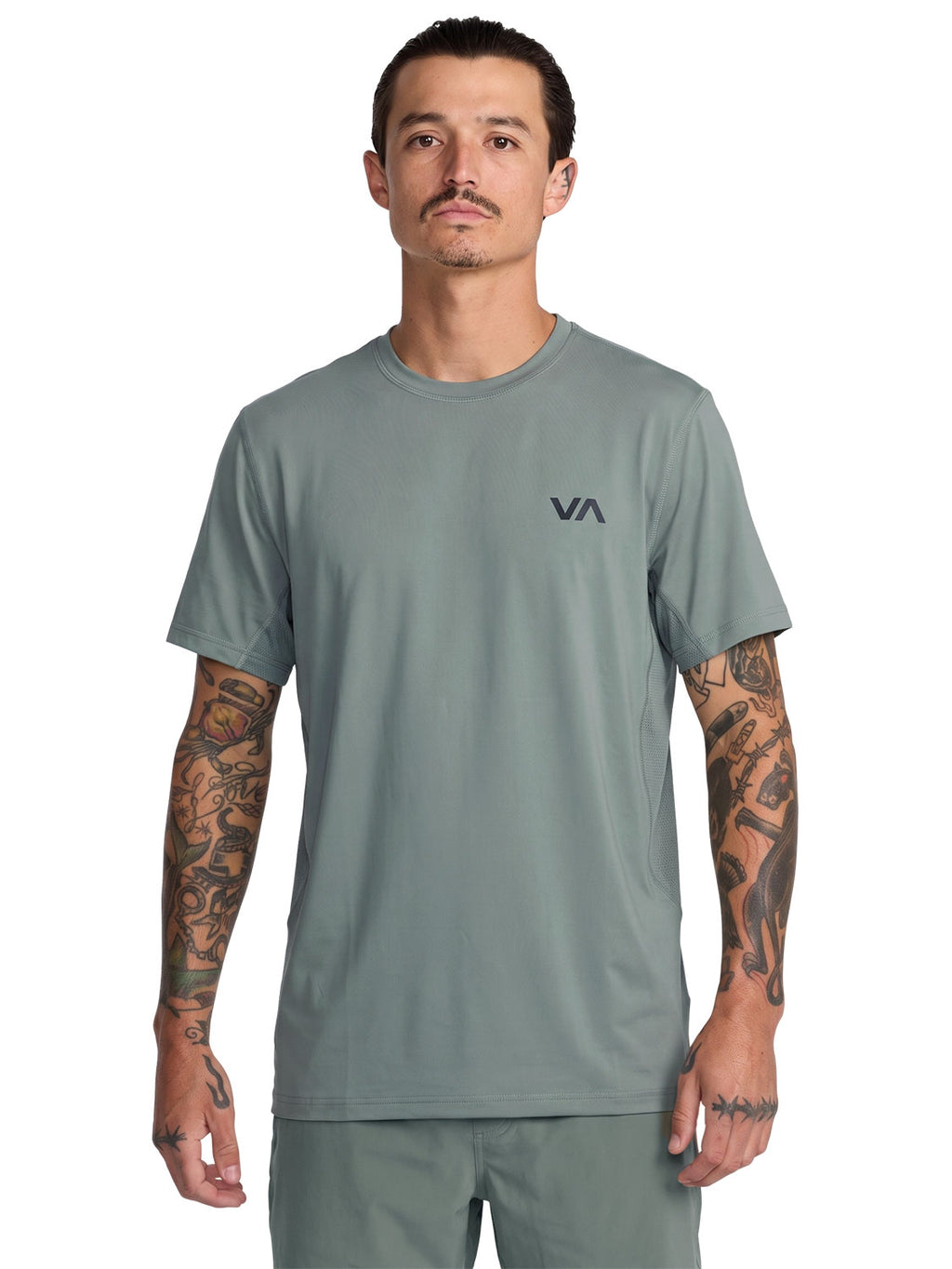Green athletic t-shirt with a 'VA' logo on the left chest. Front View