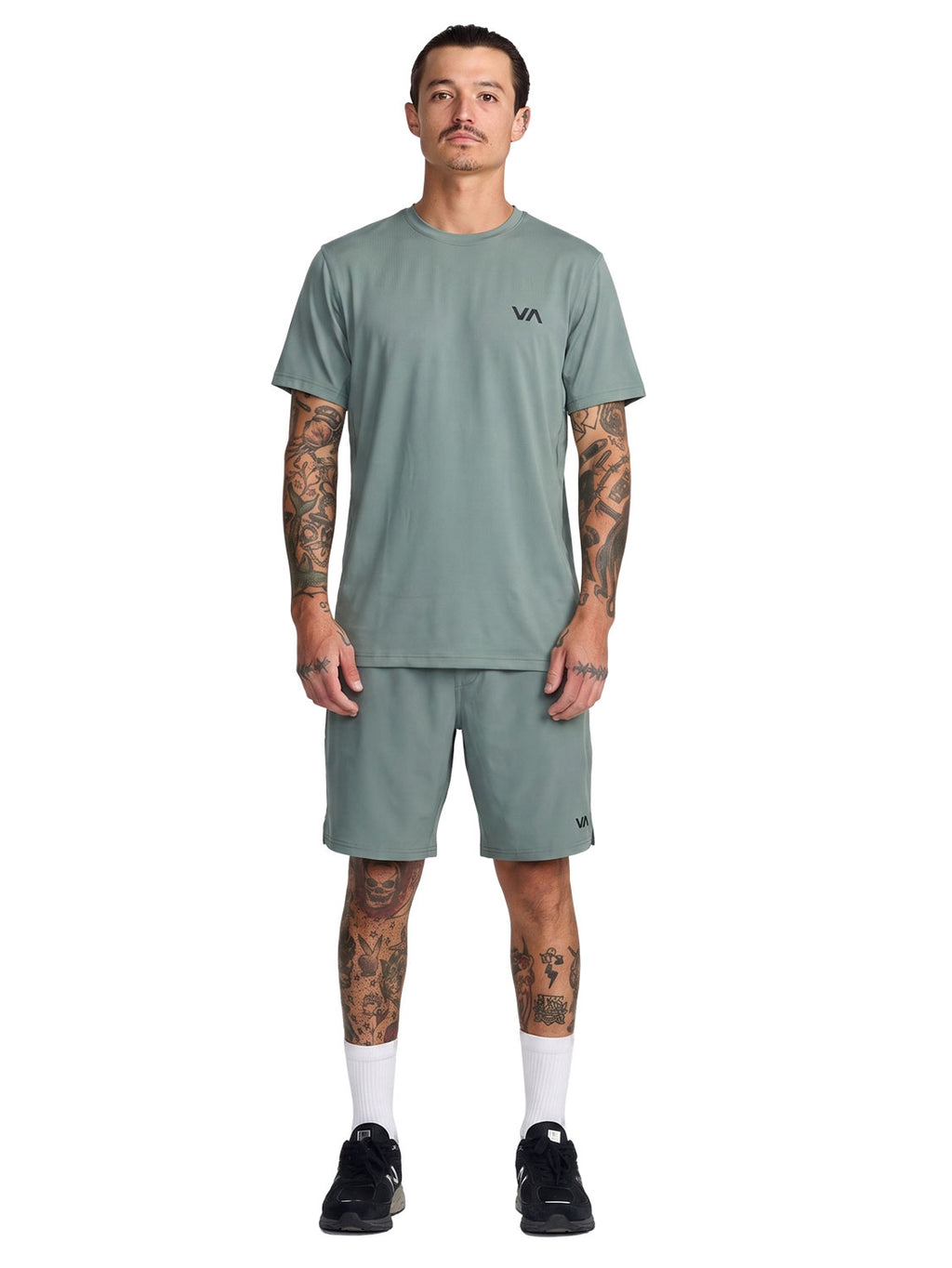 Green athletic t-shirt with a 'VA' logo on the left chest. Front Full View