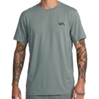Green athletic t-shirt with a 'VA' logo on the left chest. Front Close Up View