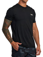 Black athletic t-shirt with a 'VA' logo on the left chest. Front View