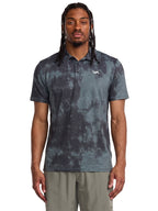 Dark Grey short-sleeve tie-dye polo shirt with a  'VA' logo on the left chest. Front View