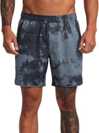 Dark Grey athletic shorts with a gray tie-dye pattern. Front View