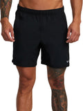 Black athletic shorts featuring a small 'VA' logo on the lower left hem. Front View