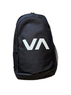 Black backpack with a white logo on a white background - Front View